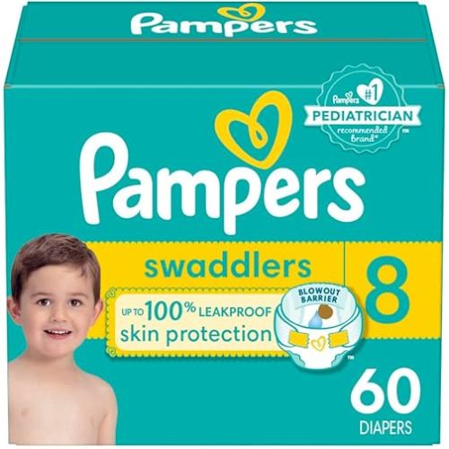 Pampers Baby Diapers - Swaddlers - Size 8, 60 Count, Ultra Absorbent Disposable Infant Diaper