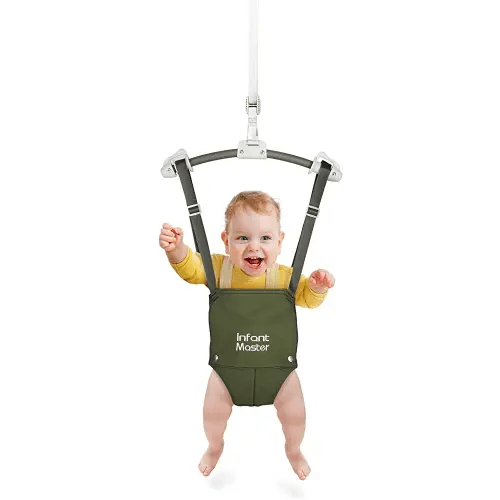 Master Baby Doorway Jumper - Sturdy with Adjustable Strap, Soft Johnny Bouncer Seat, Ideal Gift for Infant, Free Installation, Green