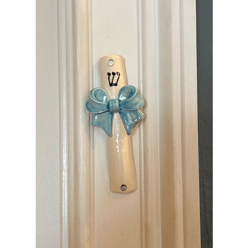 Handmade Ceramic Blue Bow Mezuzah