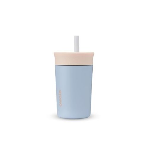 Kids Insulation Stainless Steel Tumbler with Spill Resistant Flexible Straw, Easy to Clean, Kids Water Bottle, Great for Travel, Dishwasher Safe, 12 Oz, Tan and Blue (Seas the Day)