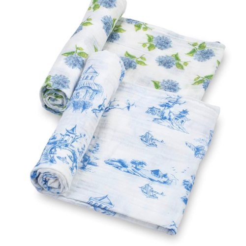 LollyBanks Swaddle Blanket for Girls, 100% Cotton Muslin Swaddle Blankets for Newborns, 47 x 47 Inches Soft and Breathable Baby Blanket, Baby Essentials, Registry (Floral and Painting 2 Pack)