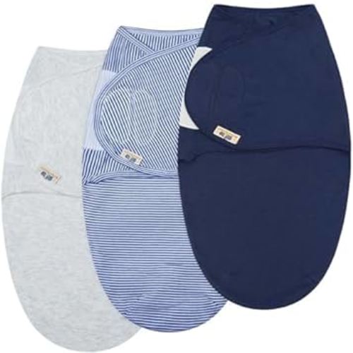 BlueSnail Ultra Soft Newborn Essentials Easy Wrap Swaddle Blankets, Adjustable Baby Cotton Swaddle Wrap (Light Gray+Navy)