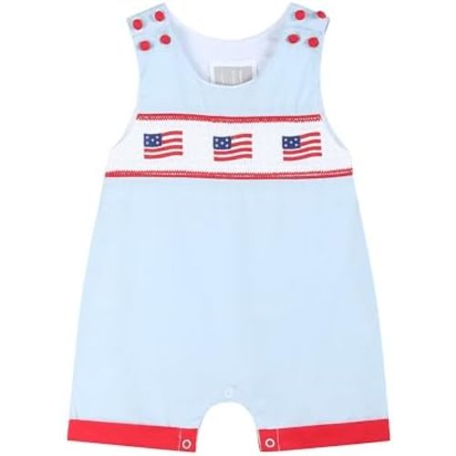 Boys Baby and Toddler USA 4th of July Smocked Shortalls