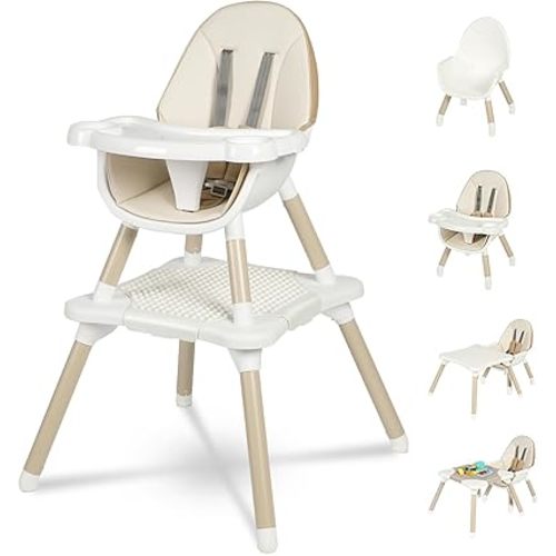 Gofirst 6 in 1 Baby High Chair,Convertible High Chairs for Babies and Toddlers/Booster Seat/Table and Chair Set,Babies Feeding Chair/5-Point Harness,4-Position Removable Tray&PU Cushion Baby Highchair