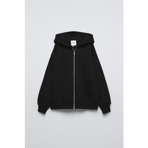 Zara HOODED SWEATSHIRT WITH ZIP, Black - size 8/9 Years