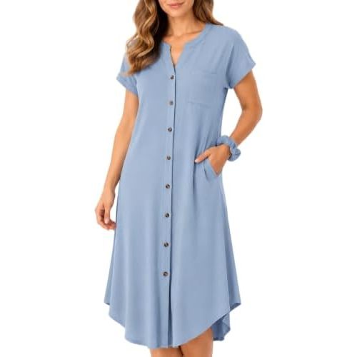PATPAT Nightgowns for Women, Button Down Sleep Dress with Pockets