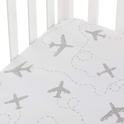 Crib Sheet - Grey Airplanes - 100% Jersey Cotton - Fits Standard Crib or Toddler Mattresses