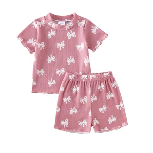 CETEPY Baby Girl Clothes Toddler Summer Outfits Cute Bow Print T-Shirt + Shorts 2pcs Set 6 Months-5 Years Old