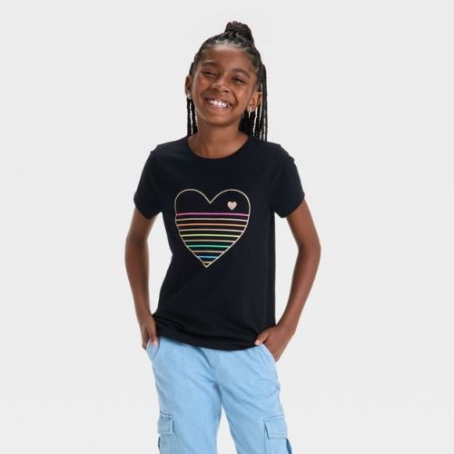 Girls' Short Sleeve Heart Graphic T-shirt - Cat & Jack™ Black Xl Plus