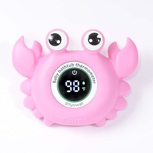 Baby Bath Thermometer,Baby Bath,Newborn Swimming Safety Toy Thermometer,Bathtub Water Thermometer,Large Eyed Crab Toy Floating Water Temperature Gauge Baby Temperature Warning,Girl Baby Pink - pink