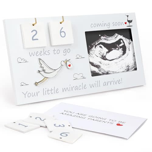 CypherX Baby Sonogram Picture Frame with Countdown Weeks 4"x3" Ultrasound Photo Frames - Pregnancy Announcement Gifts for Expecting Parents, Baby Announcement New Mom Gender Reveal Shower Gifts