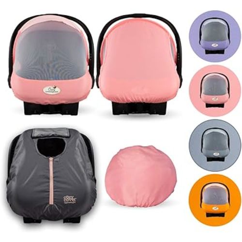 CozyBaby Combo Pack with Mesh Sun and Bug Cover and Lightweight Spring or Summer Cozy Cover with Elasticized Edge, Pink Grapefruit