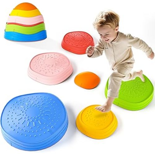 Stepping Stones for Kids – Toddler Stepping Stones for Balance and Sensory Play, Non-Slip Indoor and Outdoor Balance Toys for Boys and Girls Age 3+, Stackable 6 Pcs Set