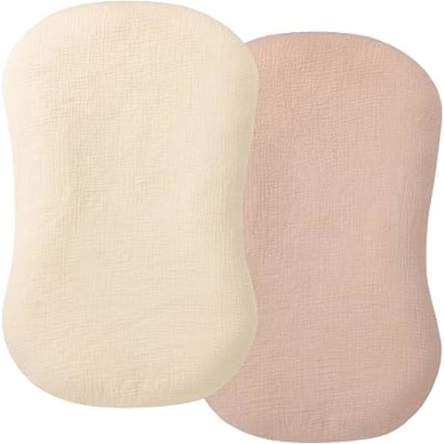 Muslin Baby Lounger Cover 2 Pack, Organic Cotton Removable Slipcover for Newborn Lounger, Soft and Breathable Infant Lounger Cover for Boys Girls, Beige & Blush