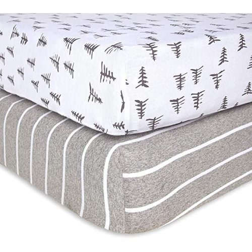 Burt's Bees Baby - Fitted Crib Sheet, Girls & Unisex 100% Organic Cotton - Pine Forest/Stripe 2-pk
