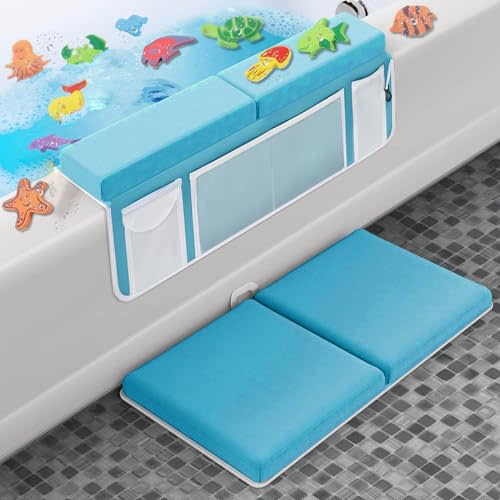Supa Ant Baby Bath Kneeler and Elbow Rest Pad Set - The Bathtub Kneeler and Elbow Rest Set with Built-in 5 Pockets Organizer - Bath Kneeling Pad for Bathing Baby - Blue