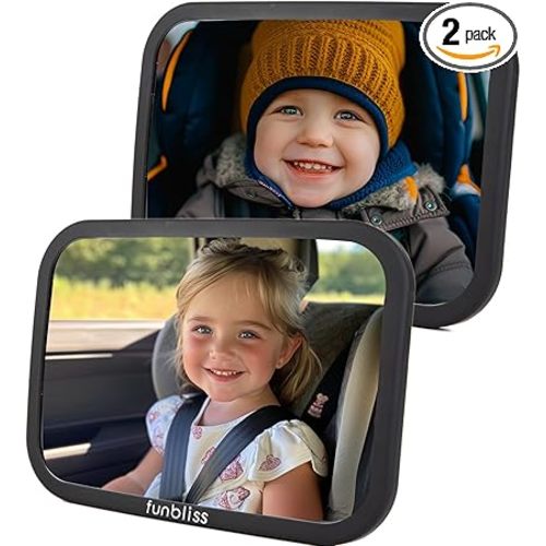 Funbliss Rear Facing Car Seat Mirrors - Shake-proof & Shatterproof Baby Car Mirror for Backseat - Clear Wide View, Easy Install, 2 Pack for Multiple Kids
