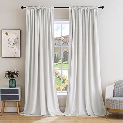 MIULEE White Velvet Curtains Thermal Insulated Blackout Curtain Drapes for Bedroom Living Room Darkening 96 Inches Long Curtains Panels Rod Pocket Set of 2