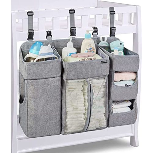 Clearworld Hanging Diaper Caddy for Changing Table and Crib,XL Diaper Caddy Organizer for Baby Essentials,Upgrade Thicken Diaper Stacker Nursery Organizer, Baby Shower Gifts(Gray)