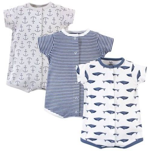 Touched By Nature Baby Boy Organic Cotton Rompers 3pk, Blue Whale, 0-3 Months