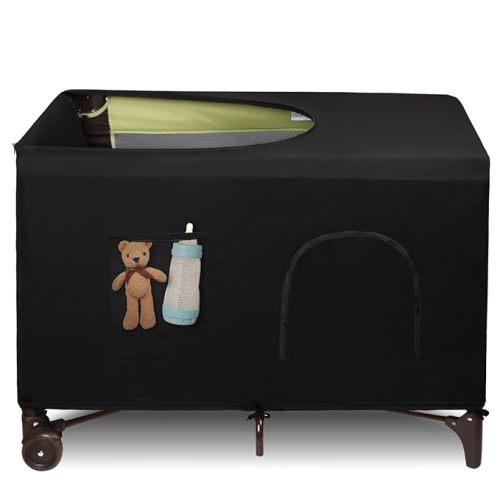 Dofilachy Blackout Cover for Pack N Play - Crib Blackout Cover Tent - Canopy Cover - Breathable Travel Crib Tent - Portable Stretchy Blackout Tent(Pocket)