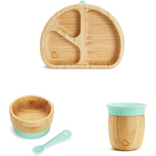 Munchkin® Bambou™ Divided Suction Plate & ® Bambou™ Suction Bowl and Silicone Spoon & ® Bambou™ 5oz Open Training Cup