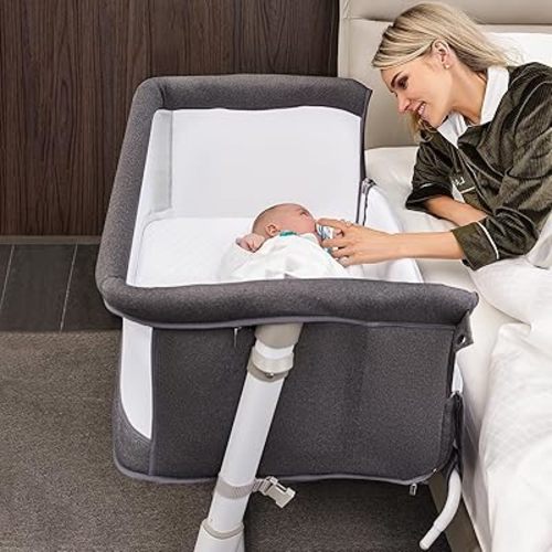 RONBEI Baby Bassinet, Bedside Sleeper,Baby Bed to Bed,Babies Crib Bed, Adjustable Portable Bed for Infant/Baby Boy/Baby Girl/Newborn (Dark Grey)