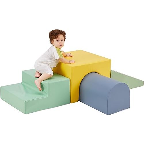 Climb & Crawl Activity Play Set - 4-Piece Climbing Soft Foam Block Play Structures for Toddler Infant Development, Color Coordination, Motor Skills (Multicolor-A)