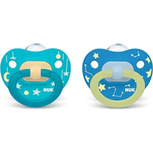 NUK Glow-in-The-Dark Orthodontic Pacifiers, 0-6 Month (Pack of 2)