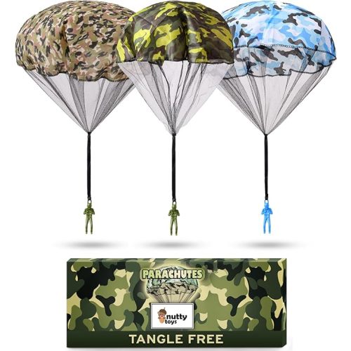 nutty toys Army Parachute Toys for Kids - Tangle Free Outdoor Flying Parachute Men, Top Indoor & Outside Toys for 4 5 6 7 8 9 10 11 12 Year Old, Best Easter Basket Essentials 2025, Unique Boys Gifts