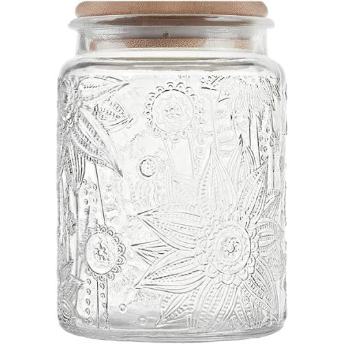 Vintage Glass Jar with Bamboo Lid, 23.7 fl oz - Airtight Decorative Food Storage Canisters for Kitchen Counter, Ideal for Candy, Sugar, Coffee, Cookies(Sunflower*1)