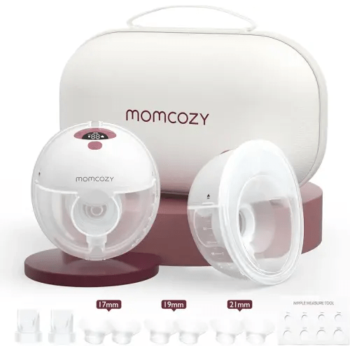 Momcozy Breast Pump Hands Free M5, Wearable Breast Pump of Baby Mouth Double-Sealed Flange with 3 Modes & 9 Levels, Electric Breast Pump Portable - 24mm, 2 Pack Cozy Red