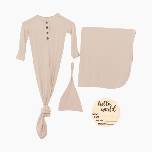 Snuggle Shield Snuggle Shield Gown, Swaddle & Hat Set - Tan Sand, 0-6 M