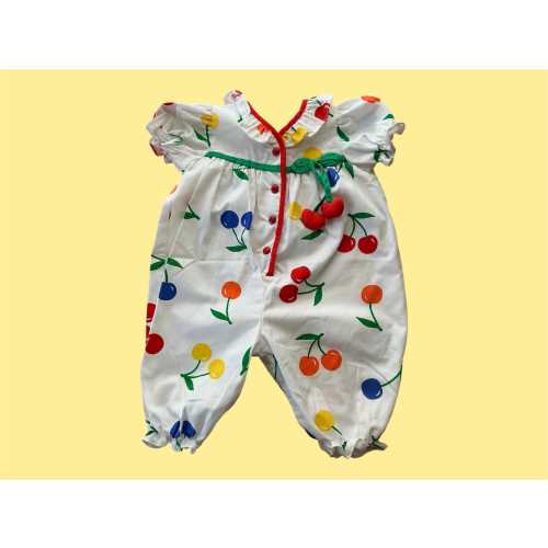 Vintage baby girl cherry bubble romper tagged 3-6 months run generous