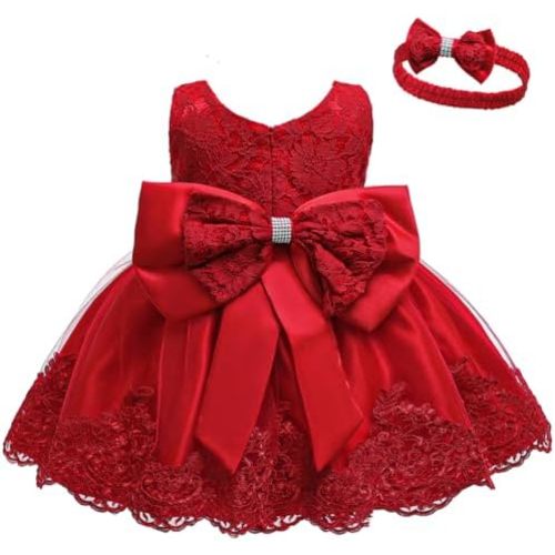 LZH Baby Girls Pageant Baptism Lace Dress Bowknot Flower Dresses Wedding Christening Tutu Gown