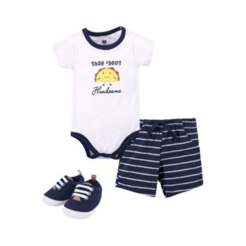 Baby Boys Hudson Cotton Bodysuit, Shorts and Shoe 3pc Set, Blue Shark, 6-9 Months