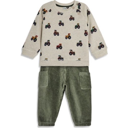 Tractor Print Sweatshirt & Velour Cargo Joggers, 3-6M