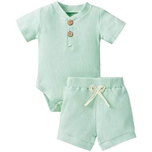 Ledy Champswiin Summer Newborn Baby Boy Girl Clothes Set Ribbed Outfits Unisex Infant Solid Short Sleeve Tops Shorts 2PCS