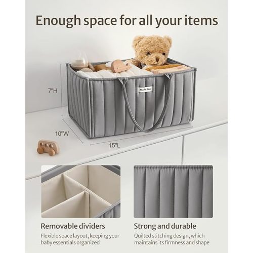 Blissful Diary Baby Diaper Caddy Organizer, Stylish Storage Basket for Newborn Essentials and Diaper Station, Gift for Baby Shower and Registry Must-Have, Light Gray