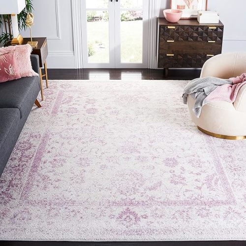SAFAVIEH Area Rug 8x10 - Adirondack Collection - Large - Ivory & Lavender, Vintage Distressed Design, Non-Shedding & Easy Cleaning, Ideal for Living Room, Bedroom, Office, Dining Space (ADR109U)