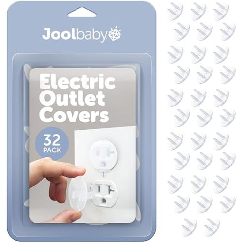 Jool Baby Outlet Covers (32 Pack) for Child Safety - Easy Adult Removal, Plug Protectors for Baby Proofing Electric Sockets - Transparent Design