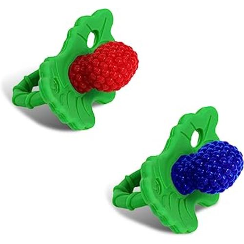 RaZbaby RaZberry Silicone Baby Teether Toy (2-Pack) - Berrybumps Soothe Babies Sore Gums - Infant Teething Toy - Hands Free Design - BPA Free - Easy-to-Hold Design - Teething Relief Pacifier Red&Blue