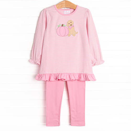 Pumpkin Pup Applique Legging Set, Pink – Stitchy Fish