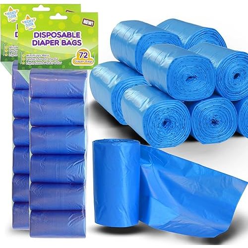 Mighty Clean Baby Disposable Diaper Bag Refill Rolls - Waste Sacks with Light Powder Scent - 144 Count