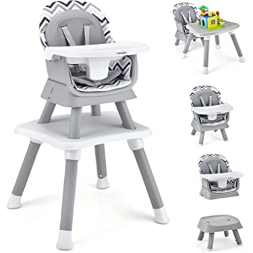 BABY JOY Baby High Chair, 8 in 1 Convertible Highchair for Babies & Toddlers | Booster Seat | Table and Chair Set | Building Block Table | Toddler Chair with Safety Harness, Removable Tray (Chevron)