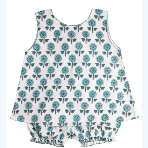Teal Floral Block Print Bloomer Set – Smockingbird