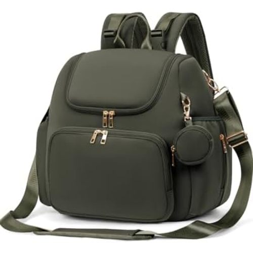 CEI-CEI Small Diaper Bag Backpack Neoprene Baby Maternity Bags Stylish Travel Tote for Mom with Insulated Pockets, Changing Pad, Stowable Shoulder Strap(Green