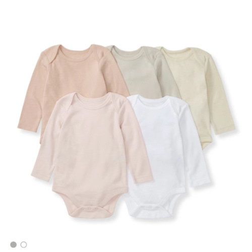 Solid Organic Cotton Long Sleeve Baby Bodysuits 5 Pack Pink Sand
