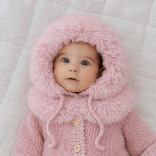 Hand‑Knit Bonnet Baby & Girls Rosy Pink Luxe Fur Trim - Huggalugs