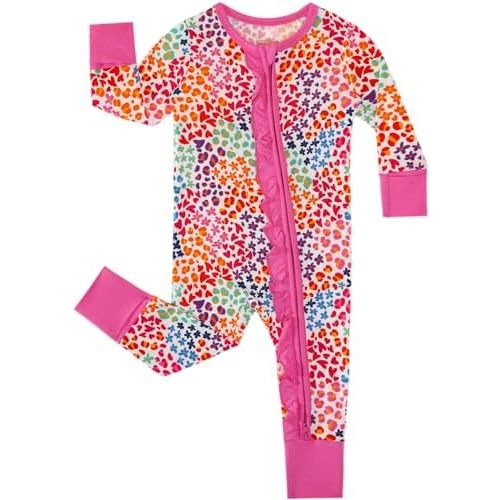 Baby Girl Romper-Viscose Made from Bamboo, Long Sleeve Jumpsuit Infant Rufffle Clothes 2-Way Zipper Rompers